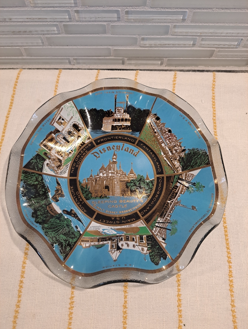 Vtg Disneyland Sleeping Beauty’s Castle Glass Bowl Blue Candy Trinket Dish